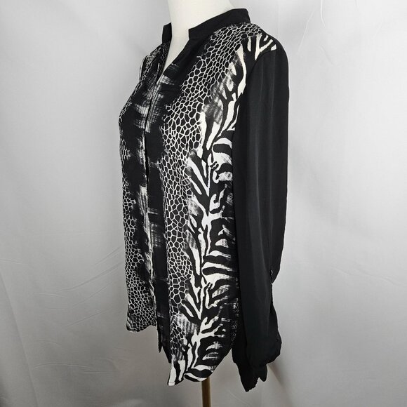 Alberto Makali NY Medium Blouse Button Up Animal Print B&W Designer - Picture 3 of 10